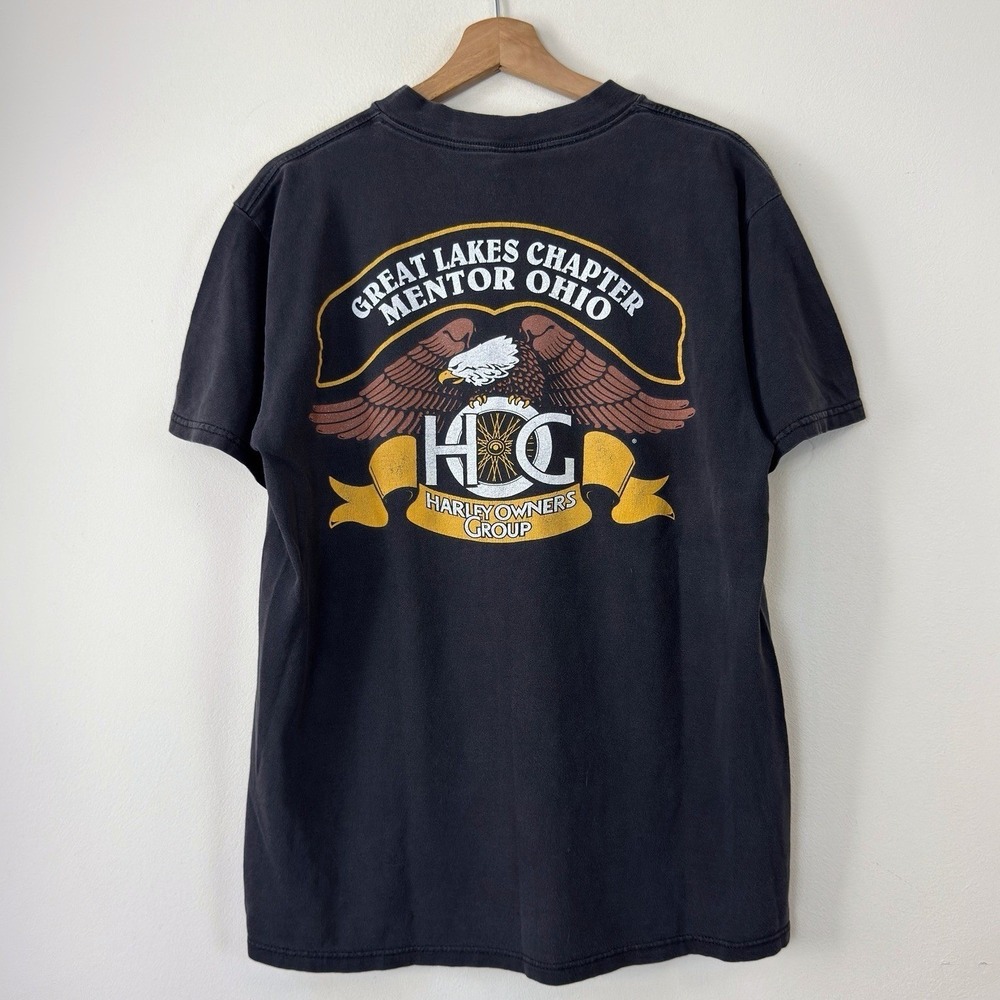 Vintage 90's Harley Davidson Owners Group Great Lakes Chapter Black Tee Shirt L